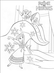 coloriage reine des neige anna et elsa jouent dans la neige